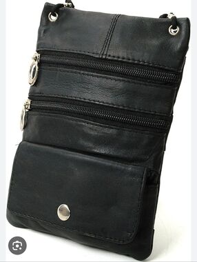 Black Leather Crossbody Belt Bag with Front Snap Pocket